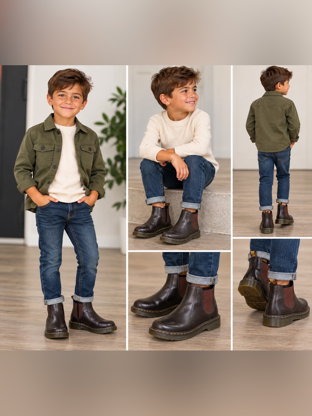 Dr. Martens Kids Collection 2976 Big Kid Brown Zip-Up Boots US Size 3